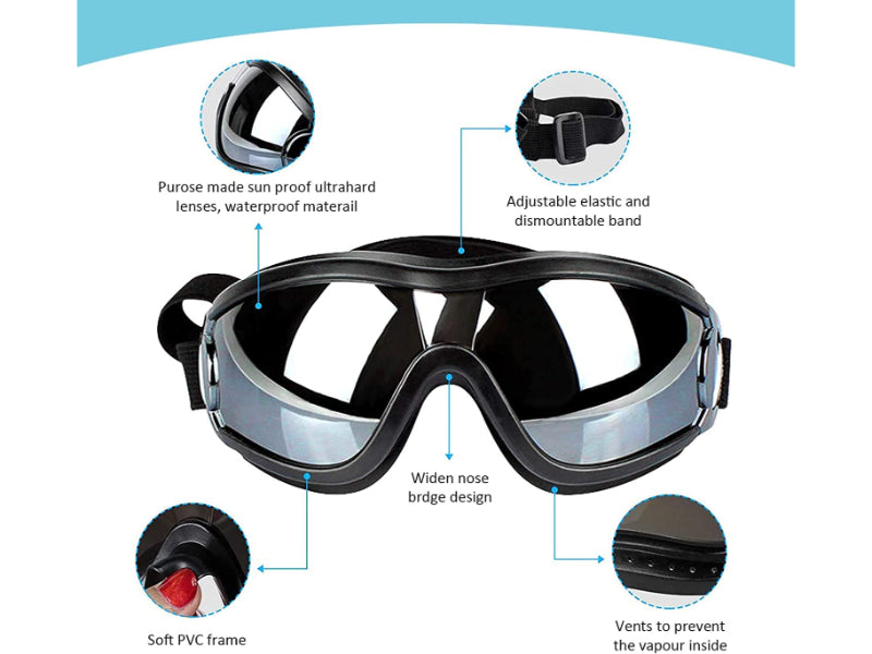 Dog Sunglasses Dog Goggles Adjustable Strap for Travel Skiing and Anti-Fog Dog Snow Goggles Pet Goggles for Medium to Large Dog-Paw Print Pad