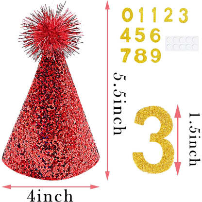 Small Dog Birthday Hat Set For Boys Girls Medium Dogs Cat Kitten Puppies Party Hats with 0-9 Numbers 10 Glue Dots Grooming Accessories-Paw Print Pad