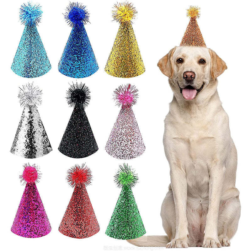 Small Dog Birthday Hat Set For Boys Girls Medium Dogs Cat Kitten Puppies Party Hats with 0-9 Numbers 10 Glue Dots Grooming Accessories-Paw Print Pad