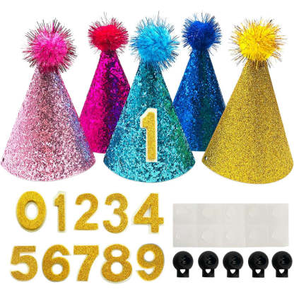 Small Dog Birthday Hat Set For Boys Girls Medium Dogs Cat Kitten Puppies Party Hats with 0-9 Numbers 10 Glue Dots Grooming Accessories-Paw Print Pad