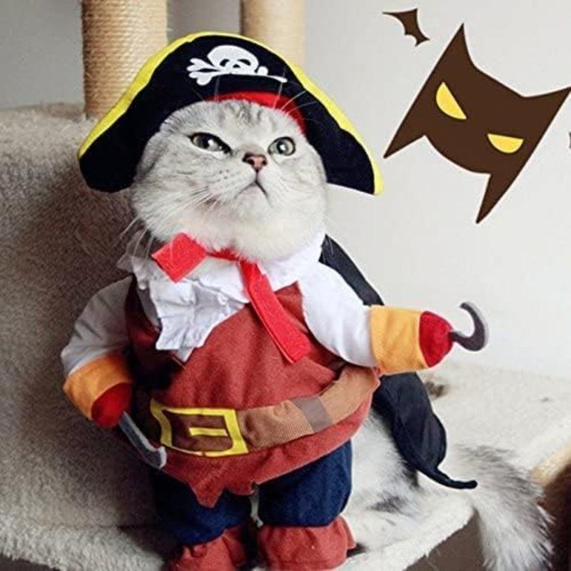 Pirate Themed Pet Costume With Hat For Dogs And Cats-Paw Print Pad