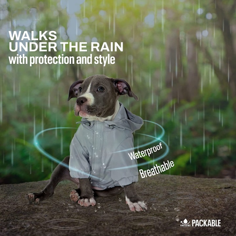 Dog Coat With Hoodie, Adjustable Drawstring, Comes With Leash Hole-Paw Print Pad