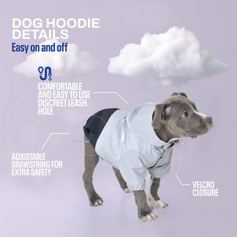Dog Coat With Hoodie, Adjustable Drawstring, Comes With Leash Hole-Paw Print Pad