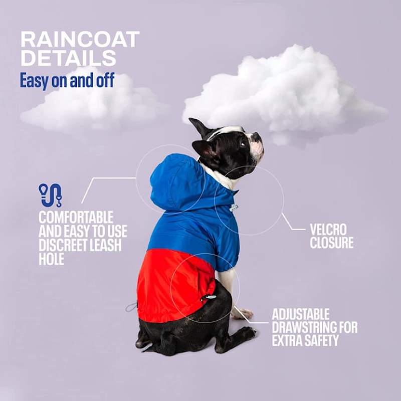 Adjustable Drawstring Dog Coat With Hoodie And Skin Friendly Rain Coat-Paw Print Pad