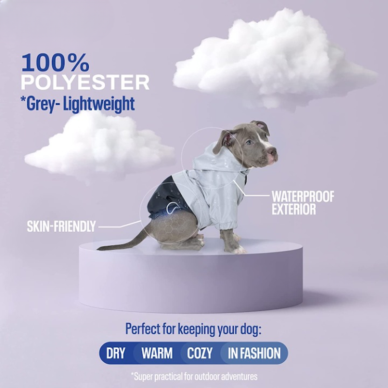 Dog Coat With Hoodie, Adjustable Drawstring, Comes With Leash Hole-Paw Print Pad