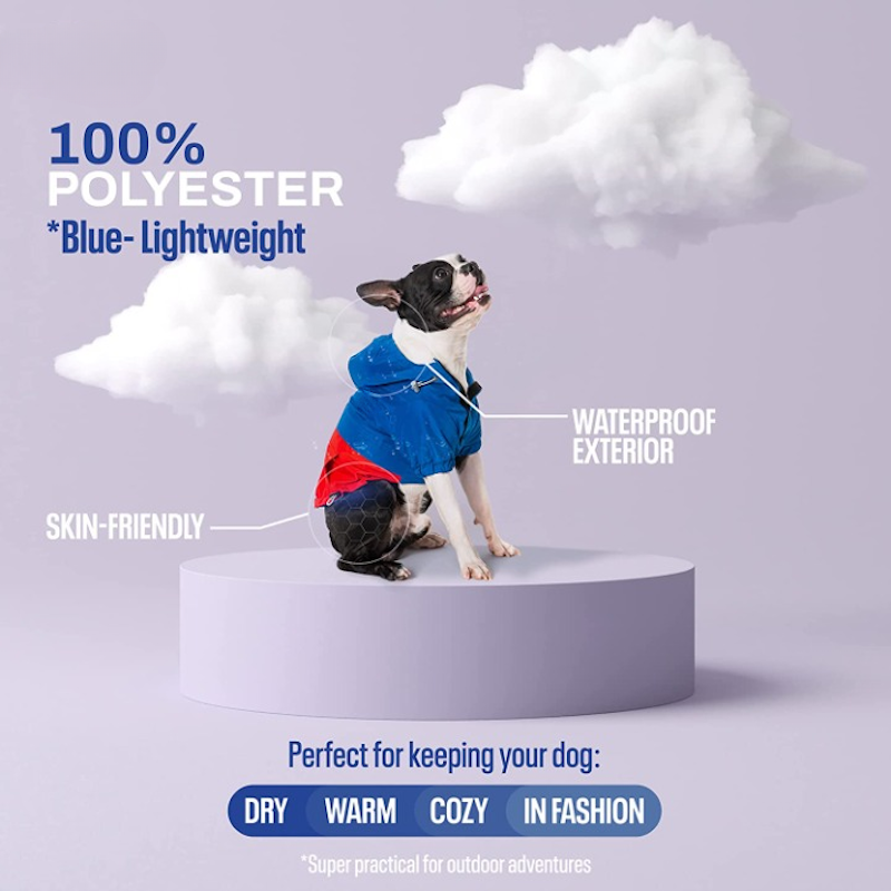 Adjustable Drawstring Dog Coat With Hoodie And Skin Friendly Rain Coat-Paw Print Pad