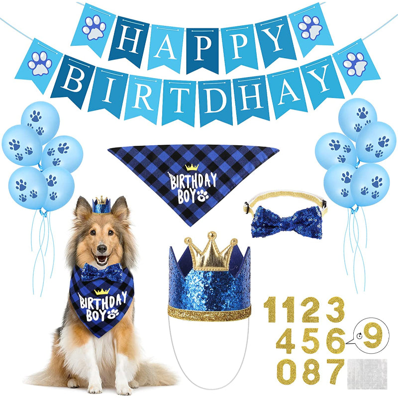 Dog Birthday Party Supplies, Hat Bandana Scarf With Adorable Dog Bow-Paw Print Pad