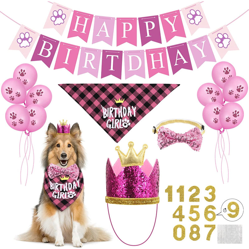 Dog Birthday Party Supplies, Hat Bandana Scarf With Adorable Dog Bow-Paw Print Pad