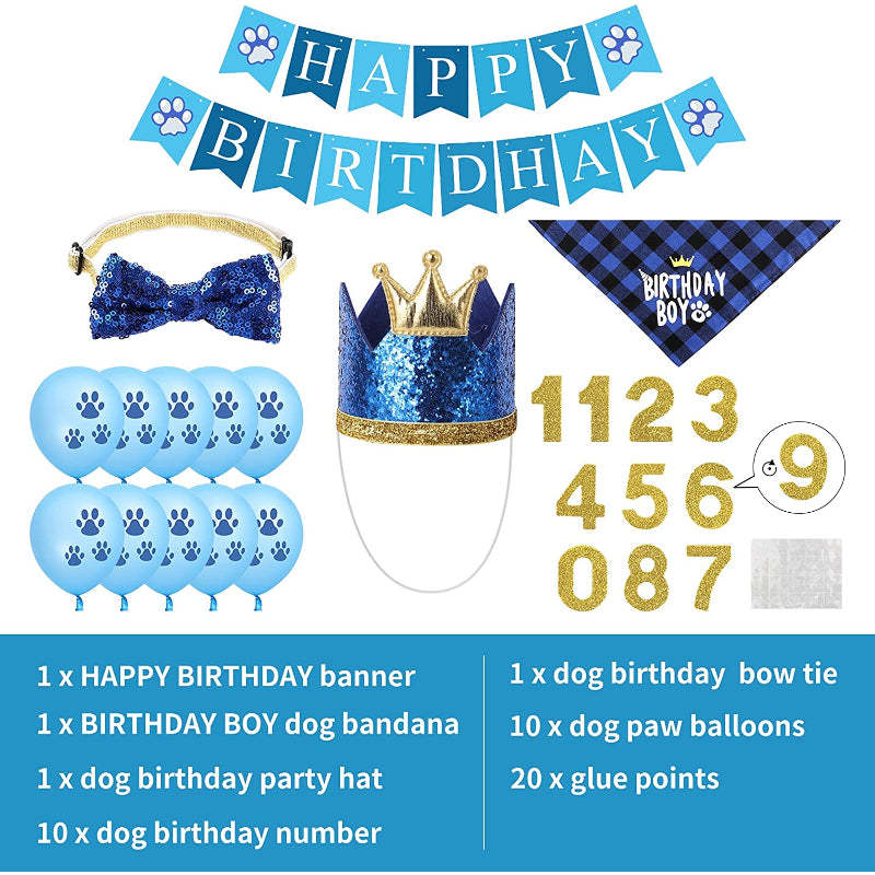Dog Birthday Party Supplies, Hat Bandana Scarf With Adorable Dog Bow-Paw Print Pad