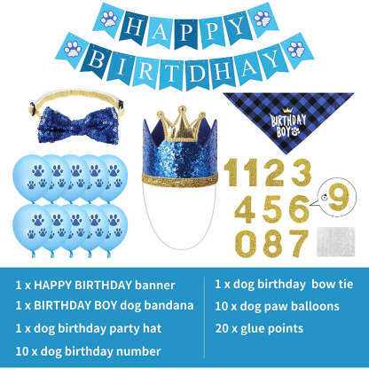 Dog Birthday Party Supplies, Hat Bandana Scarf With Adorable Dog Bow-Paw Print Pad