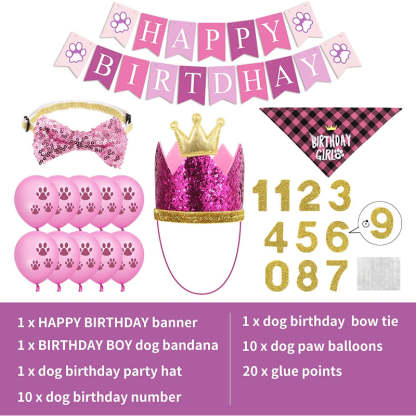 Dog Birthday Party Supplies, Hat Bandana Scarf With Adorable Dog Bow-Paw Print Pad