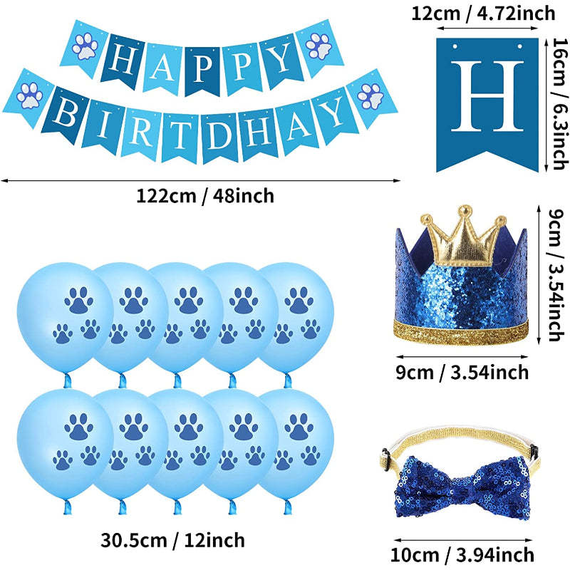 Dog Birthday Party Supplies, Hat Bandana Scarf With Adorable Dog Bow-Paw Print Pad