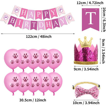 Dog Birthday Party Supplies, Hat Bandana Scarf With Adorable Dog Bow-Paw Print Pad