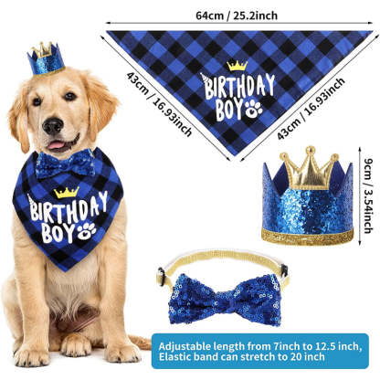 Dog Birthday Party Supplies, Hat Bandana Scarf With Adorable Dog Bow-Paw Print Pad
