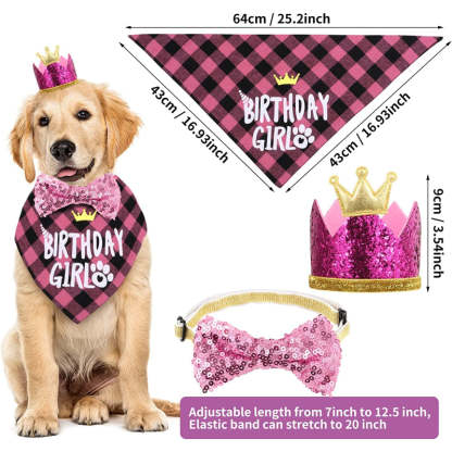 Dog Birthday Party Supplies, Hat Bandana Scarf With Adorable Dog Bow-Paw Print Pad