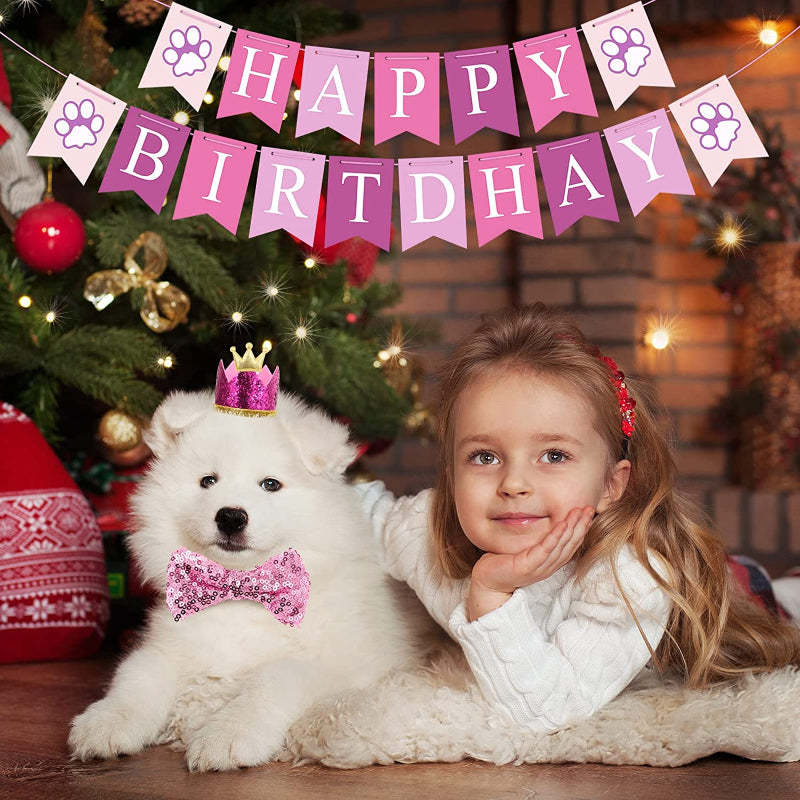 Dog Birthday Party Supplies, Hat Bandana Scarf With Adorable Dog Bow-Paw Print Pad
