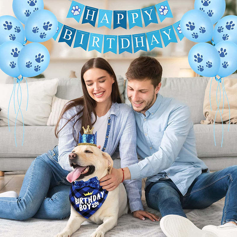 Dog Birthday Party Supplies, Hat Bandana Scarf With Adorable Dog Bow-Paw Print Pad