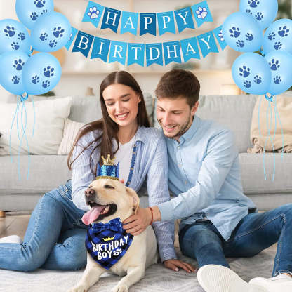 Dog Birthday Party Supplies, Hat Bandana Scarf With Adorable Dog Bow-Paw Print Pad