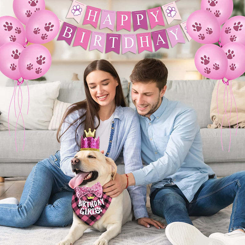 Dog Birthday Party Supplies, Hat Bandana Scarf With Adorable Dog Bow-Paw Print Pad