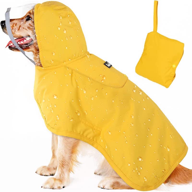 Dog Raincoat With Adjustable Dog Rain Jacket-Paw Print Pad