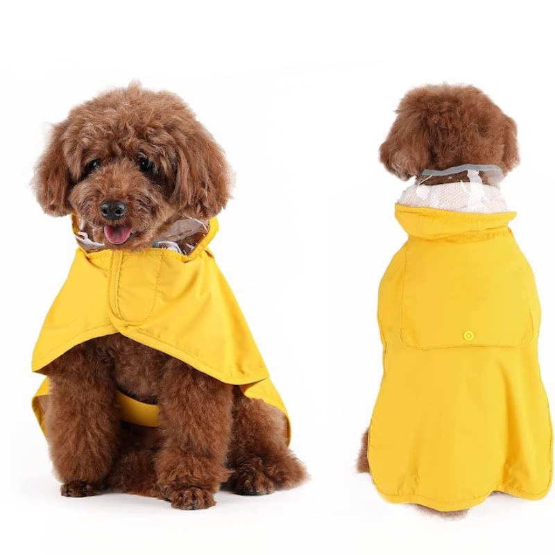 Dog Raincoat With Adjustable Dog Rain Jacket-Paw Print Pad