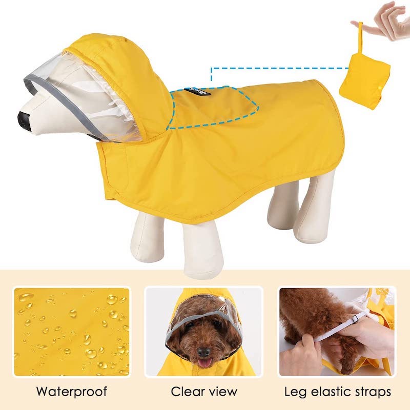 Dog Raincoat With Adjustable Dog Rain Jacket-Paw Print Pad