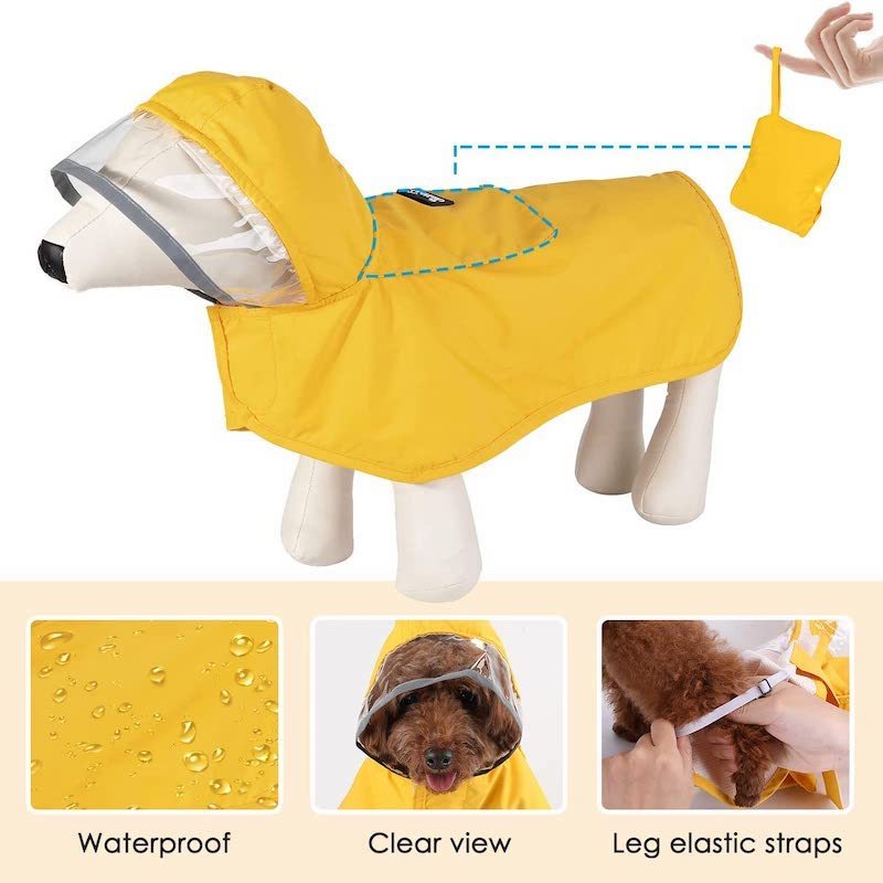 Dog Raincoat With Adjustable Dog Rain Jacket-Paw Print Pad