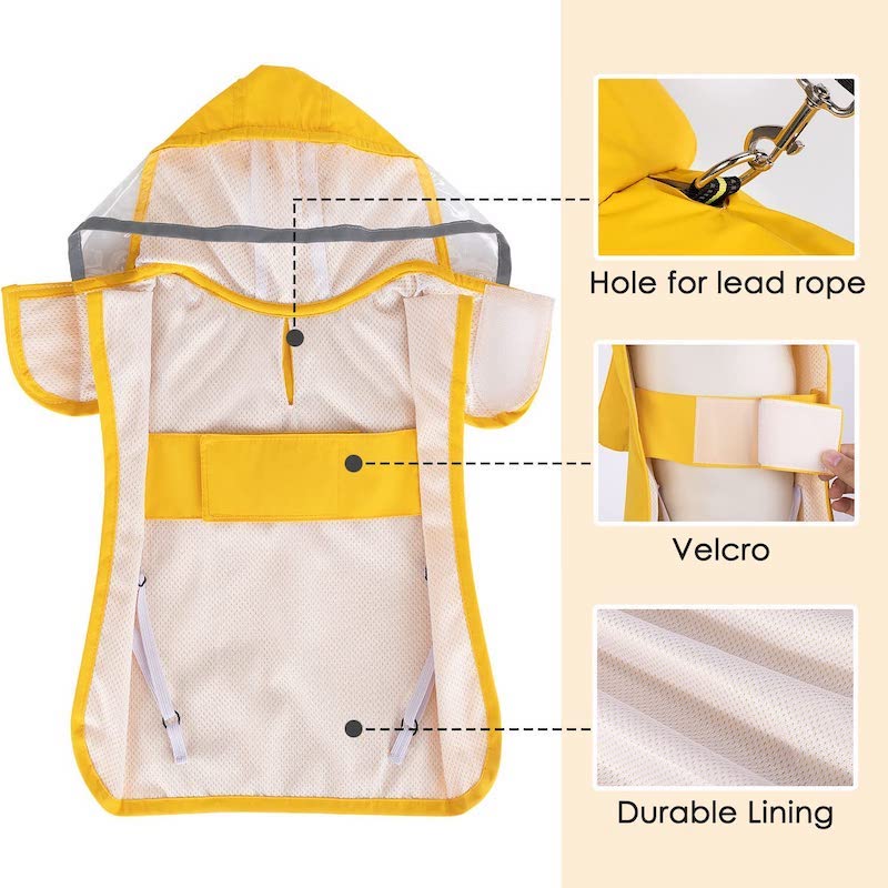 Dog Raincoat With Adjustable Dog Rain Jacket-Paw Print Pad