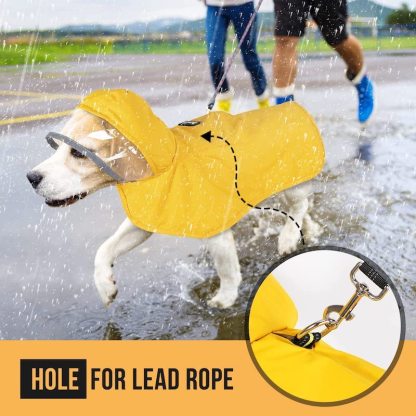 Dog Raincoat With Adjustable Dog Rain Jacket-Paw Print Pad