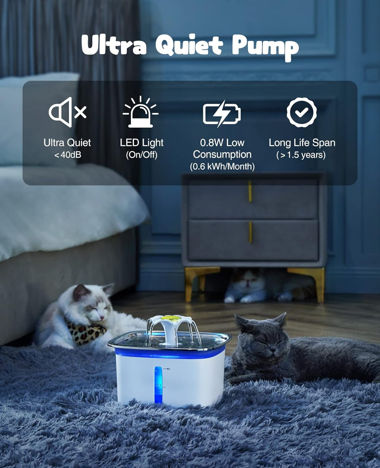 Stainless Steel Automatic Pet Water Fountain-Paw Print Pad