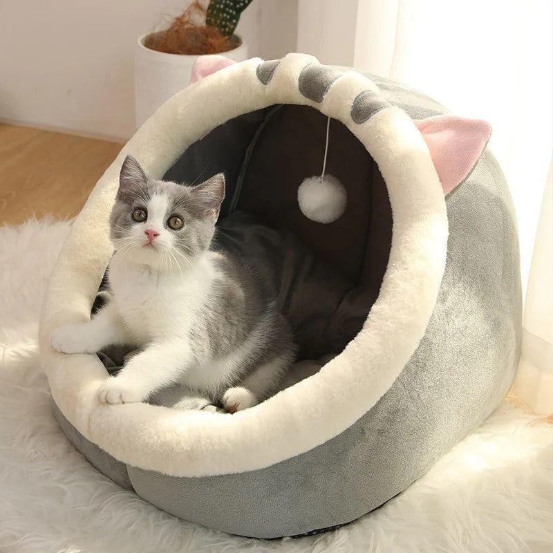 Tent Bed With Cushion Washable Pet Cave-Paw Print Pad