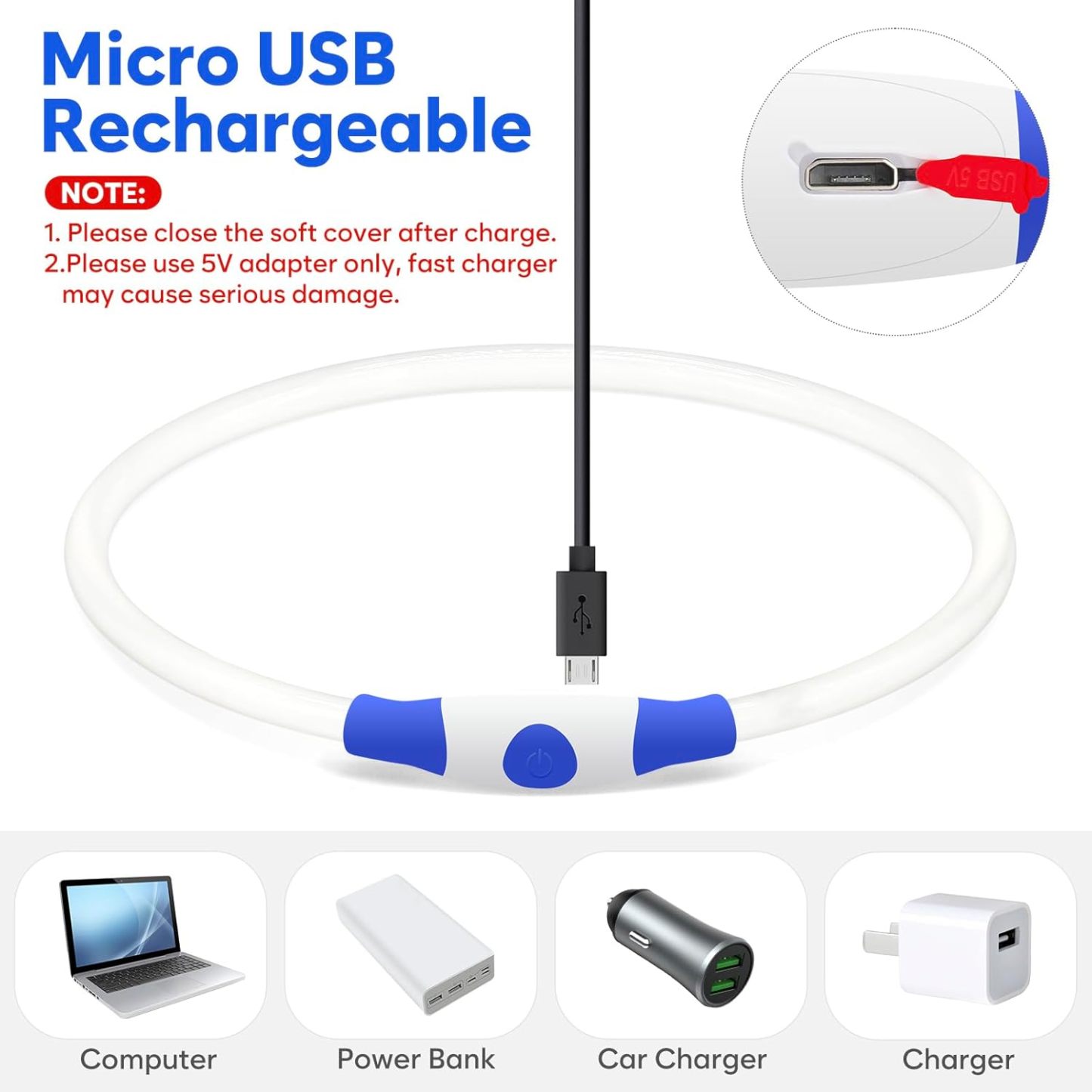 USB Rechargeable LED Safety Collar For Pets-Paw Print Pad