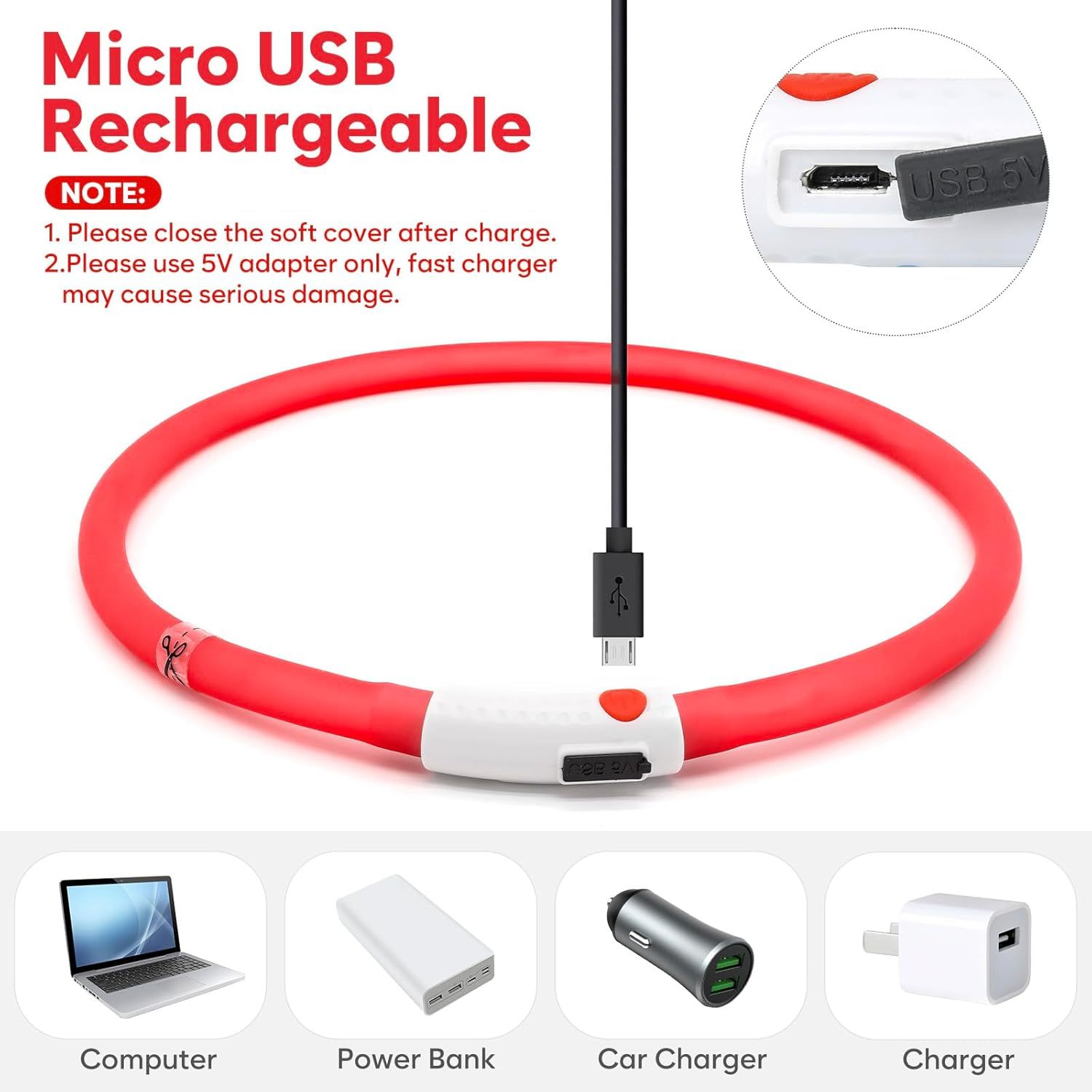 USB Rechargeable LED Safety Collar For Pets-Paw Print Pad