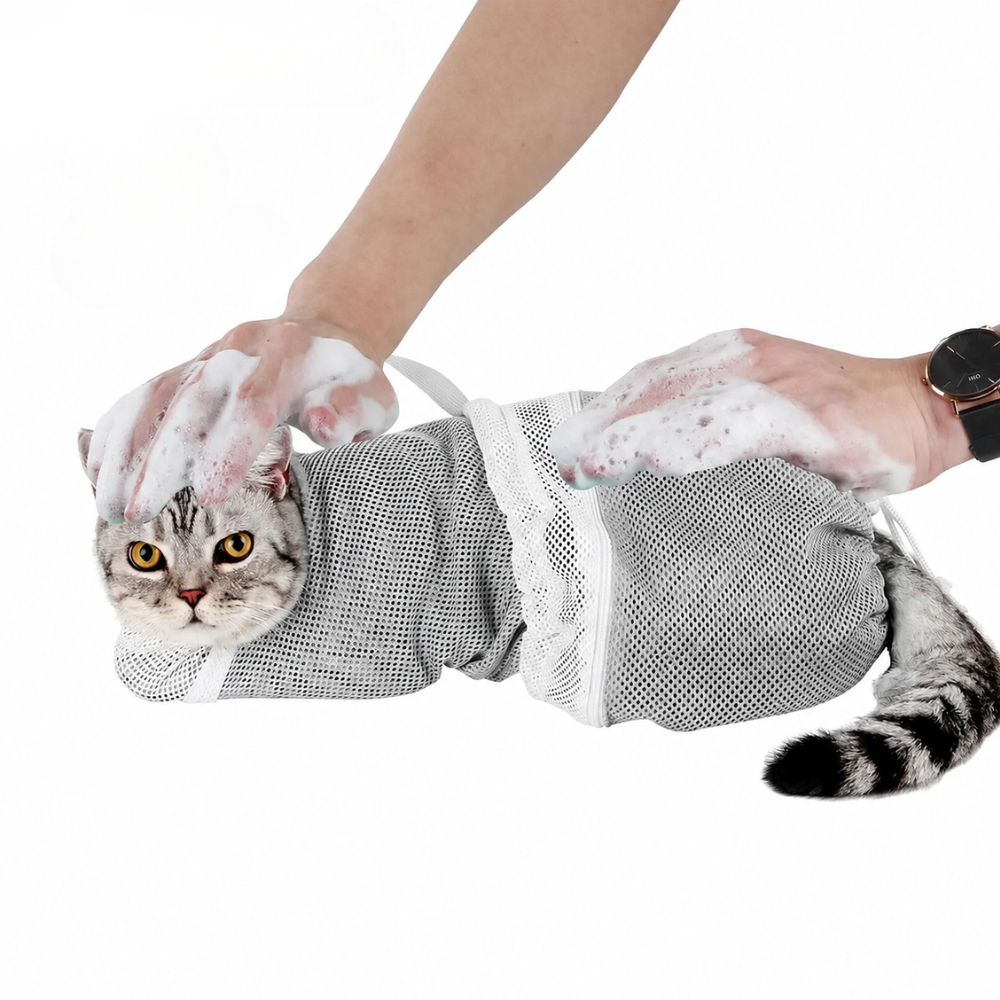 Adjustable Mesh Pet Bathing Bag for Grooming and Travel Use