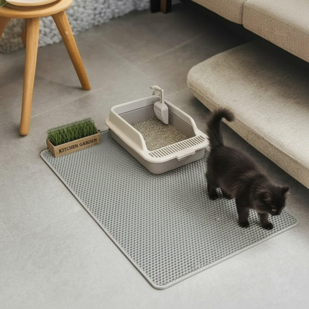 Large Cat Litter Trapping Mat With Double Layer Honeycomb Design