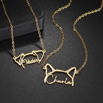 Custom Pet Outline Pendant Necklace With Name Detail-Paw Print Pad