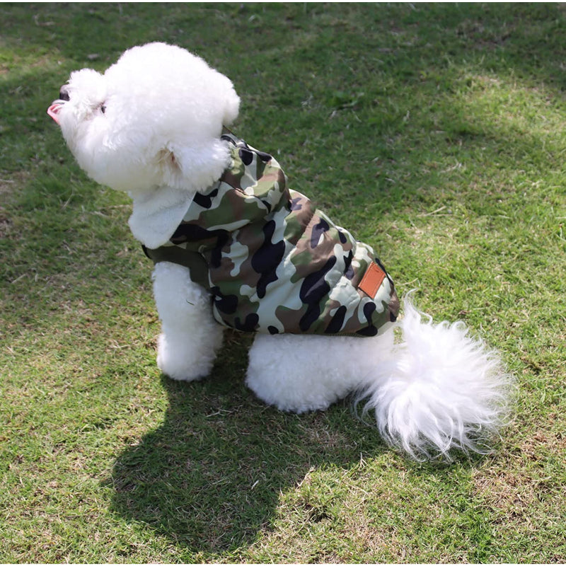 Fleece Lining Extra Warm Dog Hoodie In Winter For Small Dogs Jacket Puppy Coats With Hooded-Paw Print Pad