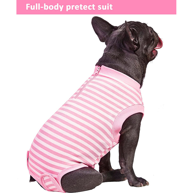 Female Dog Recovery Suit Pink Medium,Spay Suit,Male Recovery Suit,Narrow Pink Striped M-Paw Print Pad
