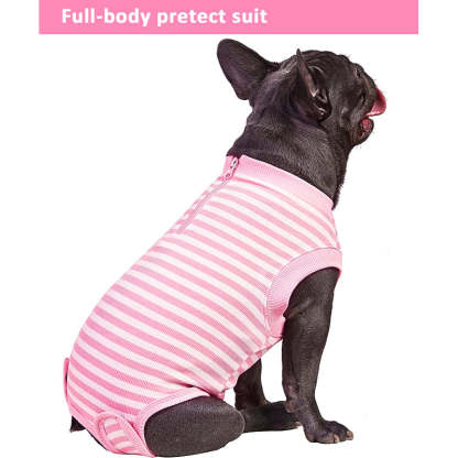 Female Dog Recovery Suit Pink Medium,Spay Suit,Male Recovery Suit,Narrow Pink Striped M-Paw Print Pad