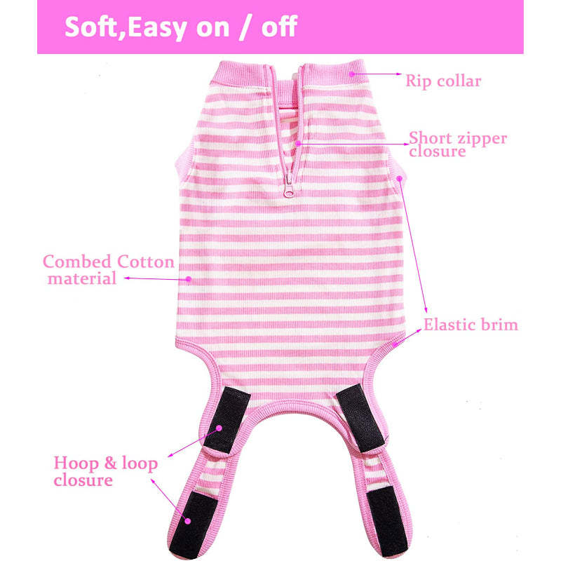Female Dog Recovery Suit Pink Medium,Spay Suit,Male Recovery Suit,Narrow Pink Striped M-Paw Print Pad