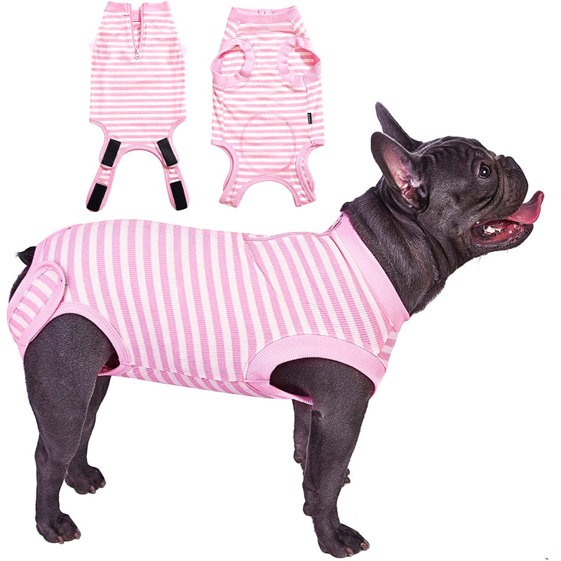 Female Dog Recovery Suit Pink Medium,Spay Suit,Male Recovery Suit,Narrow Pink Striped M-Paw Print Pad