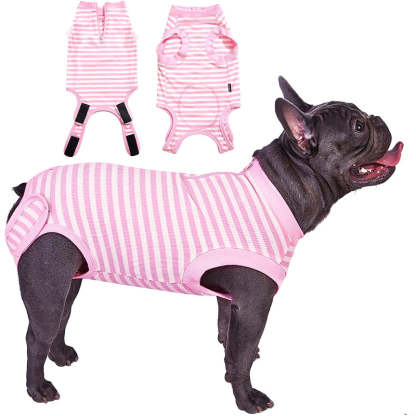 Female Dog Recovery Suit Pink Medium,Spay Suit,Male Recovery Suit,Narrow Pink Striped M-Paw Print Pad