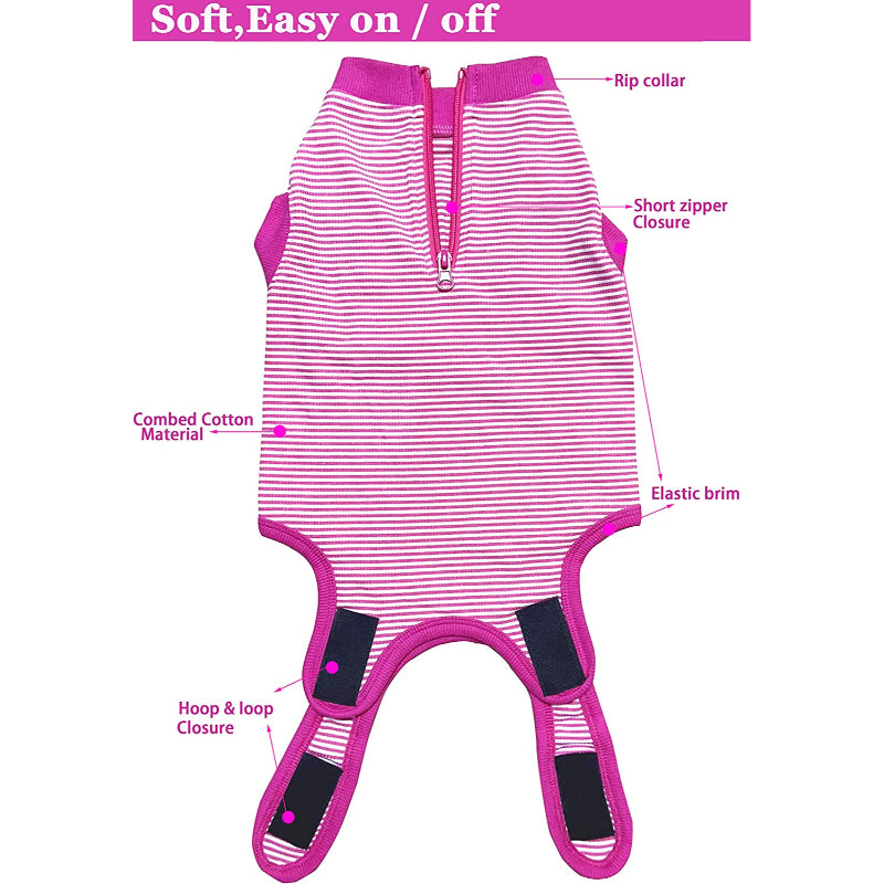 Female Dog Recovery Suit Pink Medium,Spay Suit,Male Recovery Suit,Narrow Pink Striped M-Paw Print Pad
