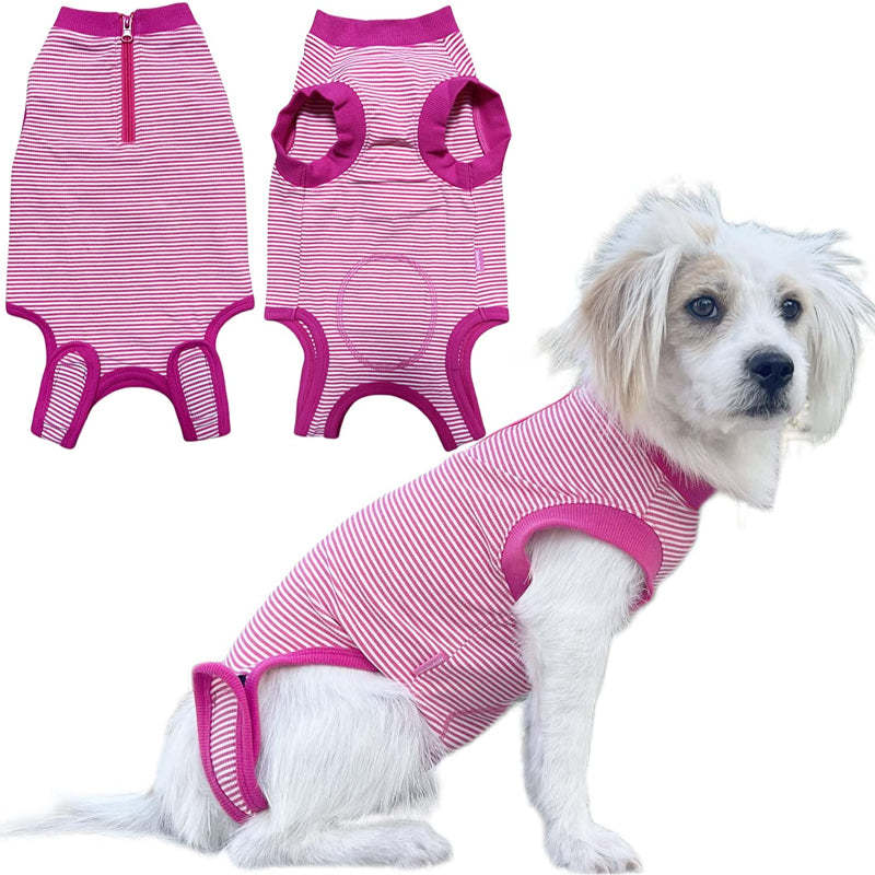Female Dog Recovery Suit Pink Medium,Spay Suit,Male Recovery Suit,Narrow Pink Striped M-Paw Print Pad