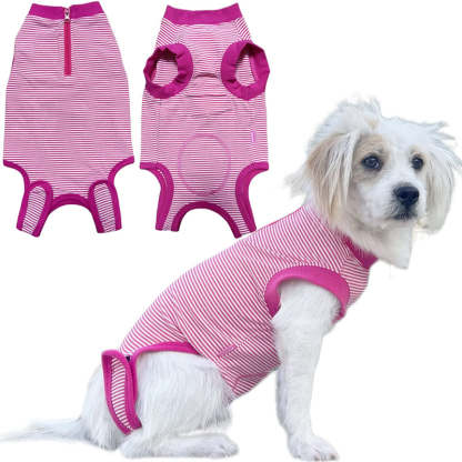 Female Dog Recovery Suit Pink Medium,Spay Suit,Male Recovery Suit,Narrow Pink Striped M-Paw Print Pad
