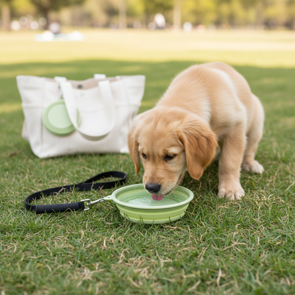 Portable Foldable Pet Travel Bowl With Clip For Outdoor Use