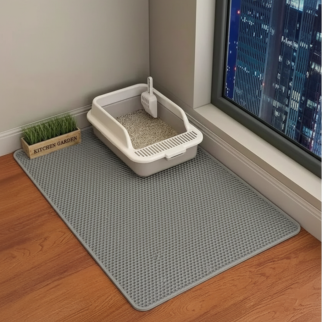 One Extra-Large Double-Layer EVA Cat Litter Mat Effectively Collects Litter
