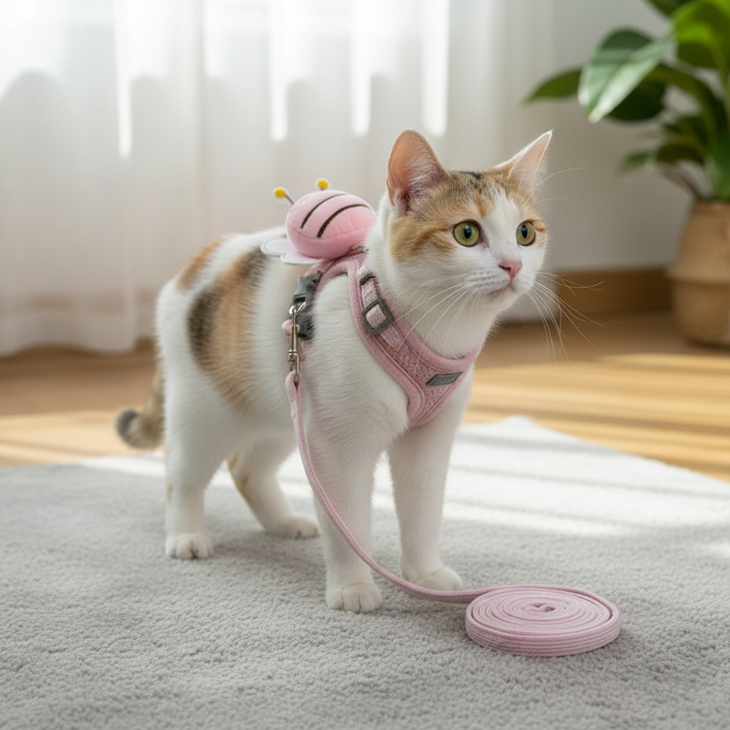 Adjustable Bee Design Pet Harness And Leash Set For Cats And Small Dogs