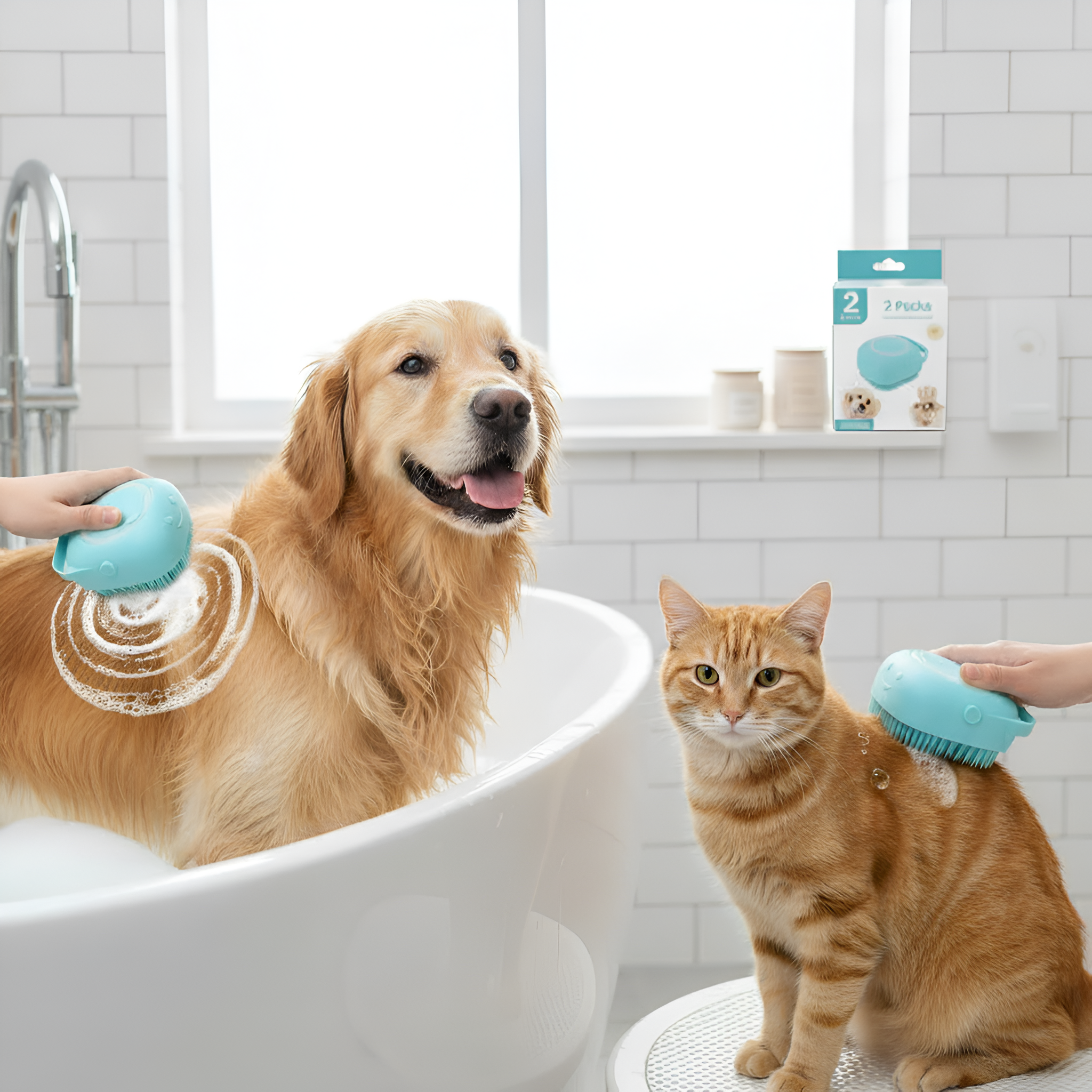 Silicone Massage Pet Bath Brush With Shampoo Storage For Dogs And Cats