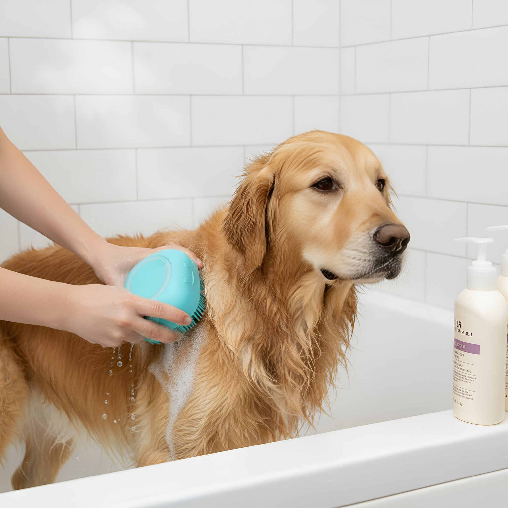 Silicone Massage Pet Bath Brush With Shampoo Storage For Dogs And Cats